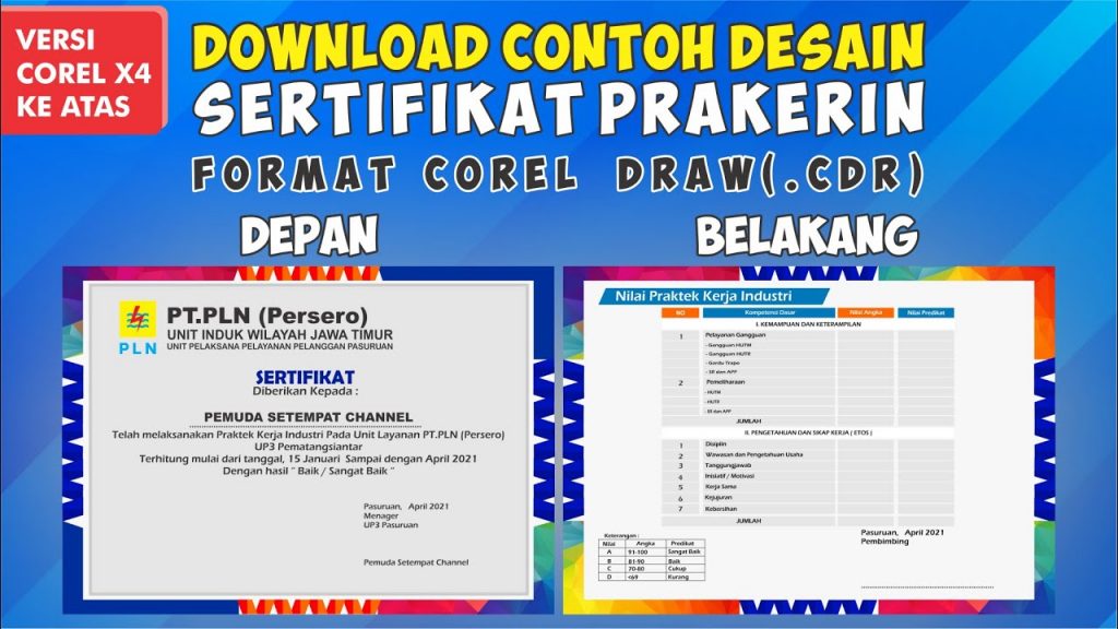 Download Contoh Desain Sertifikat PRAKERIN Format Corel (.cdr) | Template Corel Draw Terbaru 2021